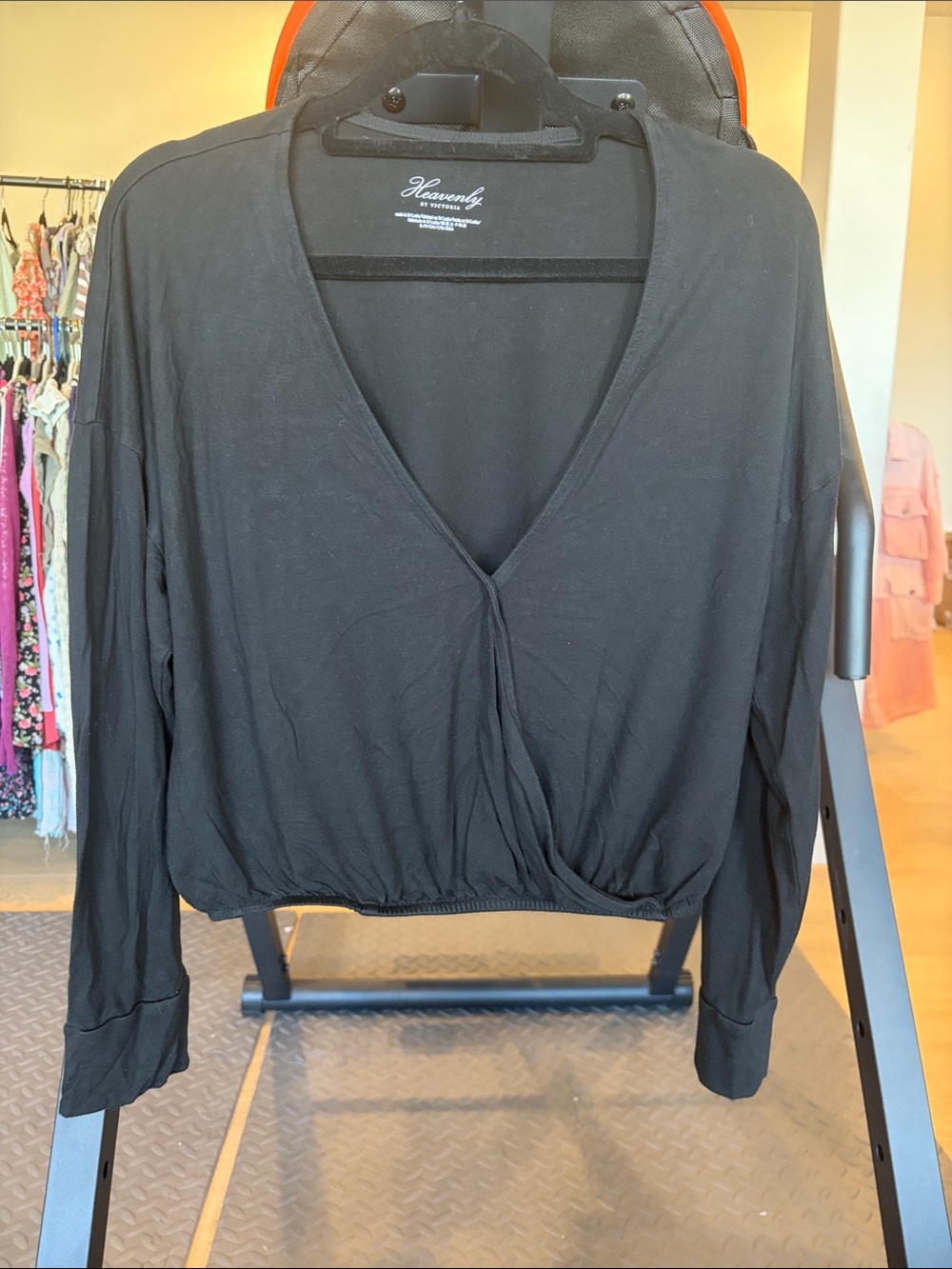 Victoria's Secret Black V-Neck Cropped Wrap Long Sleeve Top